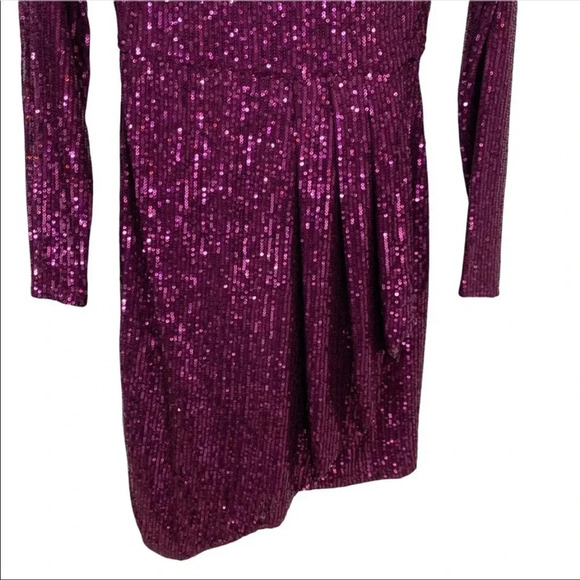 B. Darlin Long-Sleeve Sequin Mesh Asymmetric Faux-Wrap Dress Size 0 NWT - Picture 7 of 9